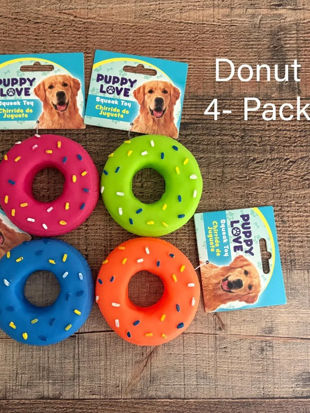 Pet Squeak Donuts - 4 Pack - Blue, Green, Pink & Orange - NWT